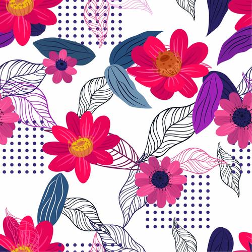 纺织植物花朵圆点拼接印花矢量图服装纺织面料数码印花花型素材